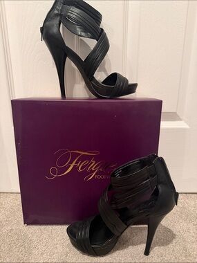 Fergie Black Strappy Platform Stiletto Heels